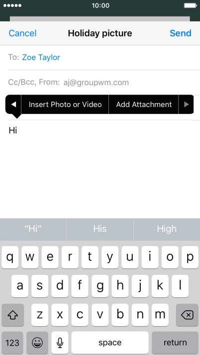 Press Insert Photo or Video and follow the instructions on the screen to attach a picture or a video clip.