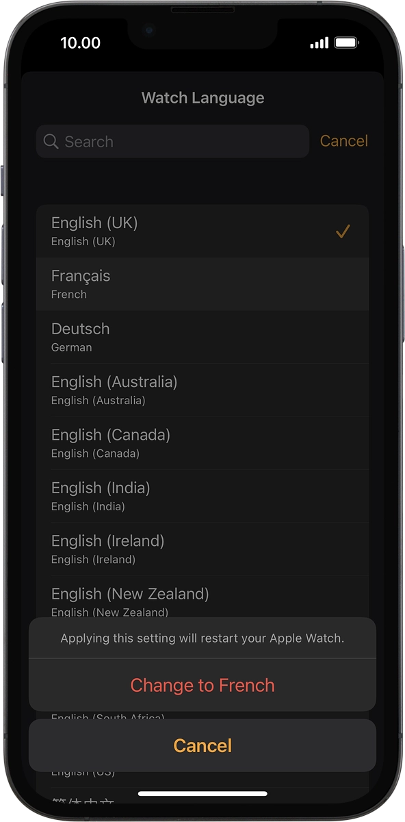 On your phone: Press Change to ‹language›.