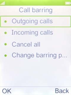 Select the required barring category.