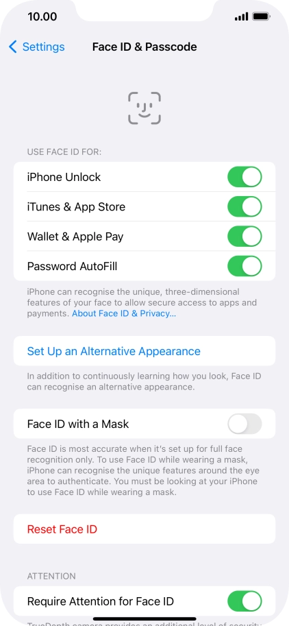 Press the indicators next to the required settings to turn them on or off.