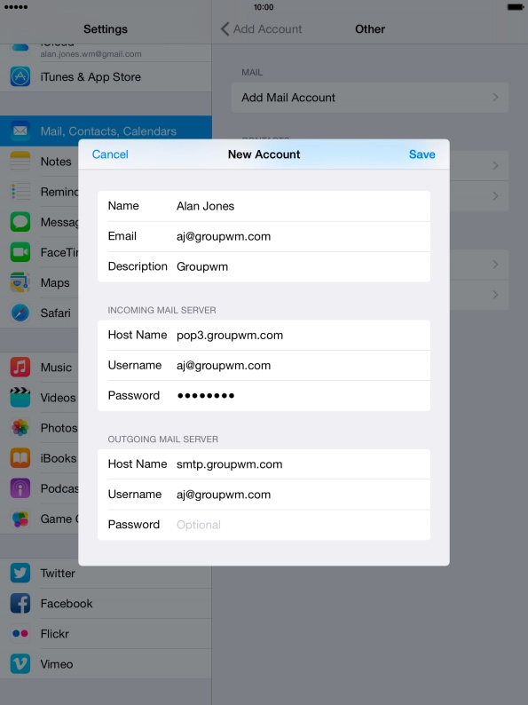 Press Password and key in the password for your email account.