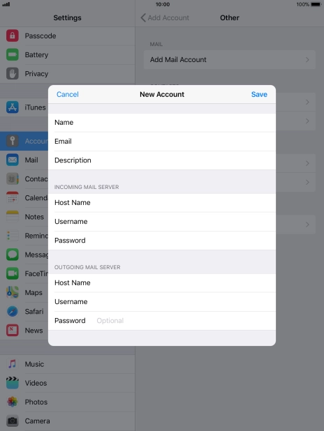 Press Password and key in the password for your email account. Please note that if you're using Vodafone's outgoing server, leave the password field empty.