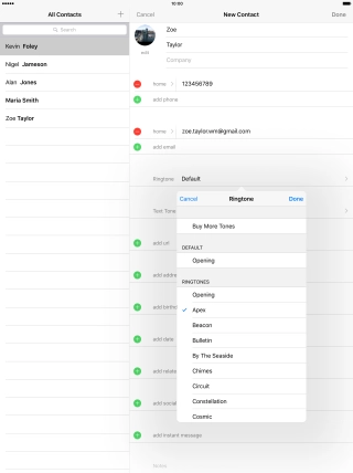 Once you've found a ring tone you like, press Done.
