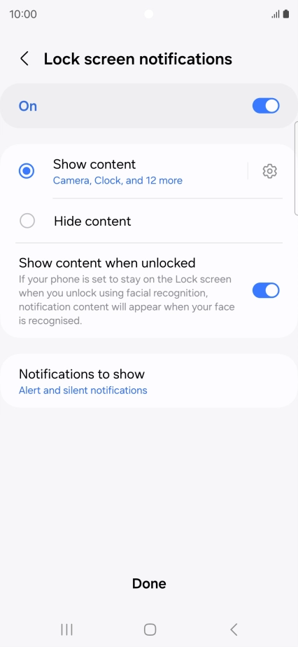 Press the required settings to turn them on or off.
