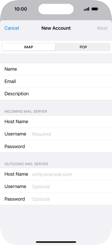 Press Username and key in the username for your email account.