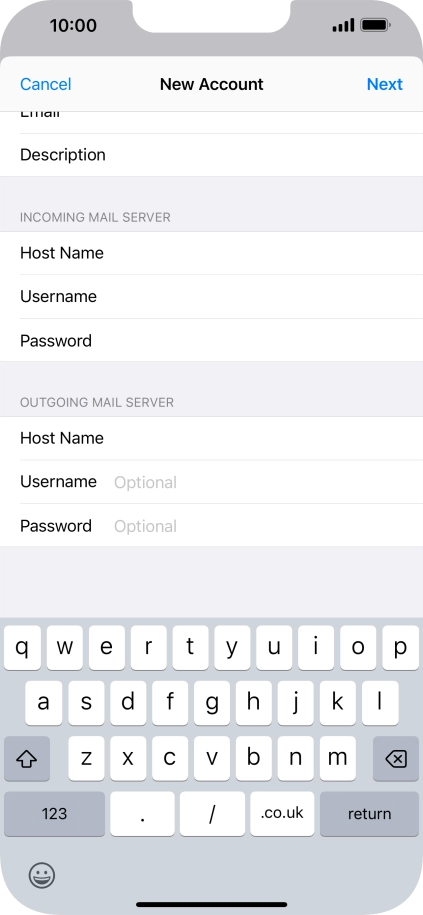 Press Username and key in the username for your email account. Please note that if you're using Vodafone's outgoing server, leave the username field empty.