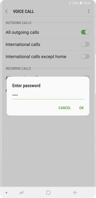 Key in your barring password and press OK. The default barring password is 0000.
