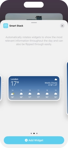 Slide your finger right or left on the screen to select the required widget size.