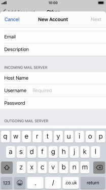 Press Username and key in the username for your email account.