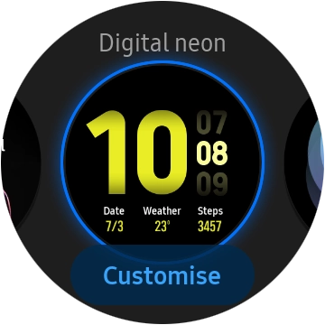 Press the required watch face.