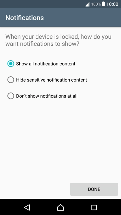 Press the required setting.