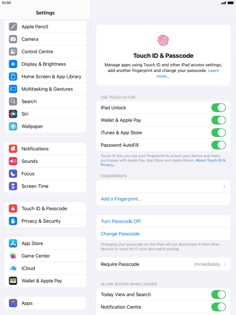 Press the indicators next to the required settings to turn them on or off.