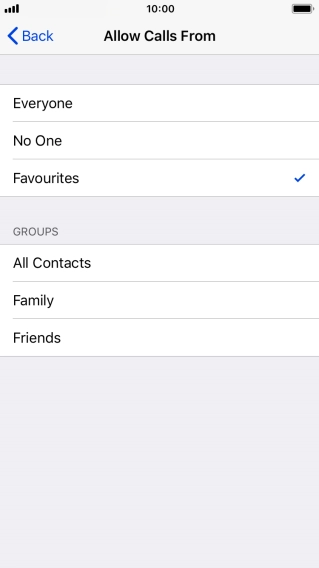 Press the required setting to select which contacts can call you even though Do Not Disturb is turned on.