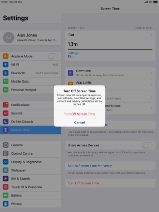 Press Turn Off Screen Time.