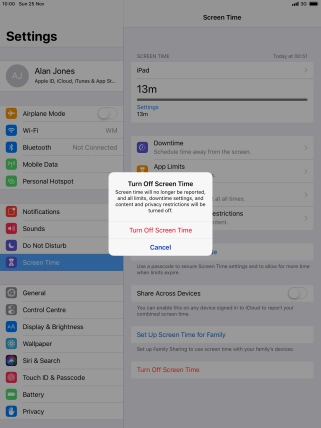 Press Turn Off Screen Time.