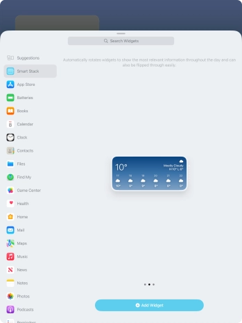 Slide your finger right or left on the screen to select the required widget size.