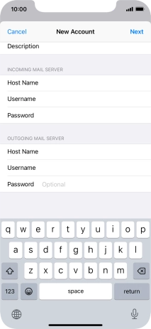 Press Password and key in the password for your email account. Please note that if you're using Vodafone's outgoing server, leave the password field empty.