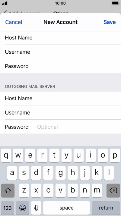 Press Password and key in the password for your email account. Please note that if you're using Vodafone's outgoing server, leave the password field empty.