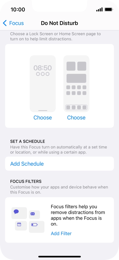 Press Add Schedule and follow the instructions on the screen to select settings for automatic activation of Do Not Disturb.