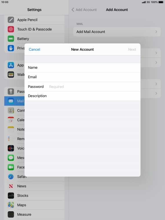 Press Password and key in the password for your email account.