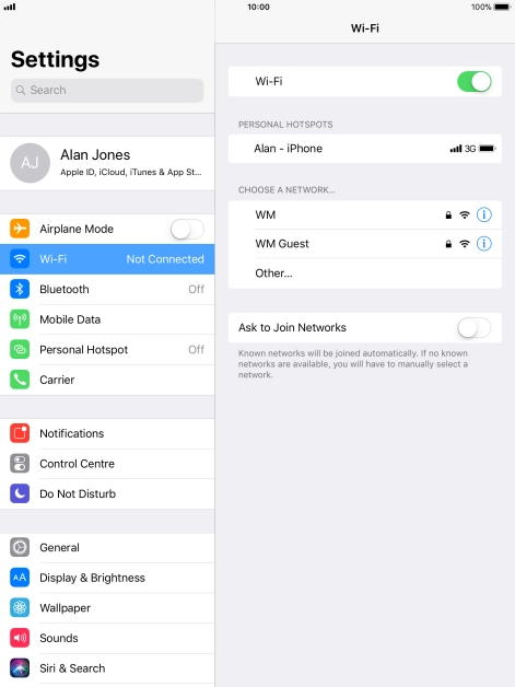 Press the required Wi-Fi network and key in the password for the Wi-Fi network.