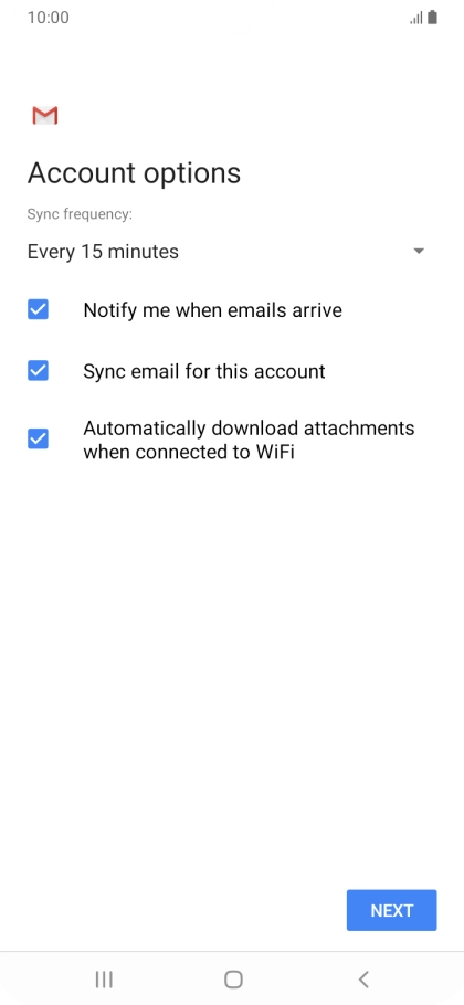 If this screen is displayed, you email account has been recognised and set up automatically. Follow the instructions on the screen to key in more information and finish setting up your phone.