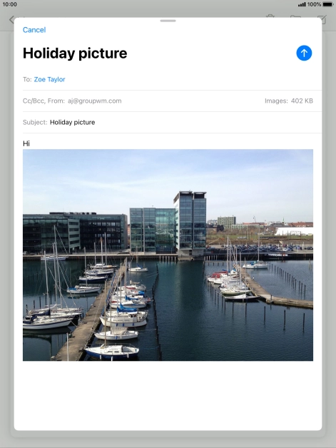 Press the send icon when you've finished your email message.