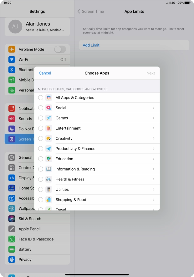 Press the required categories.