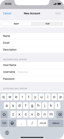 Press Username and key in the username for your email account.