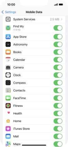 Press the indicators next to the required applications to turn the function on or off.