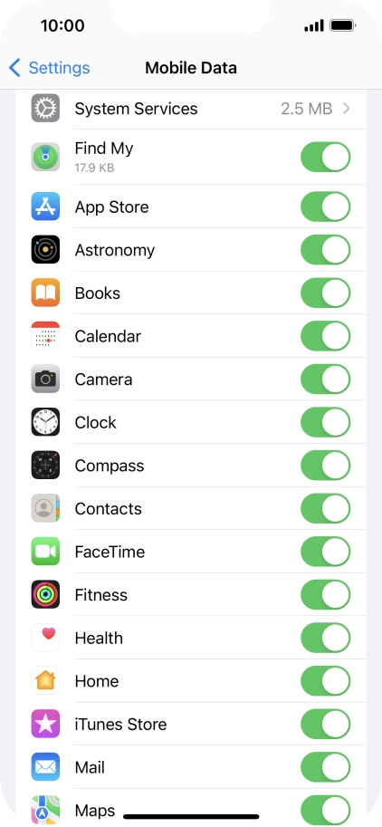 Press the indicators next to the required applications to turn the function on or off.