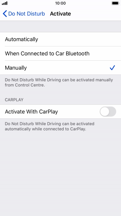 Press the required setting.