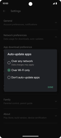 To turn on automatic update of apps using mobile network, press Over any network.