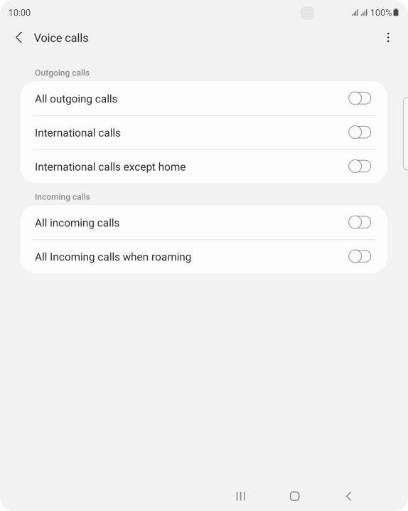 Press the required barring type to turn the function on or off.