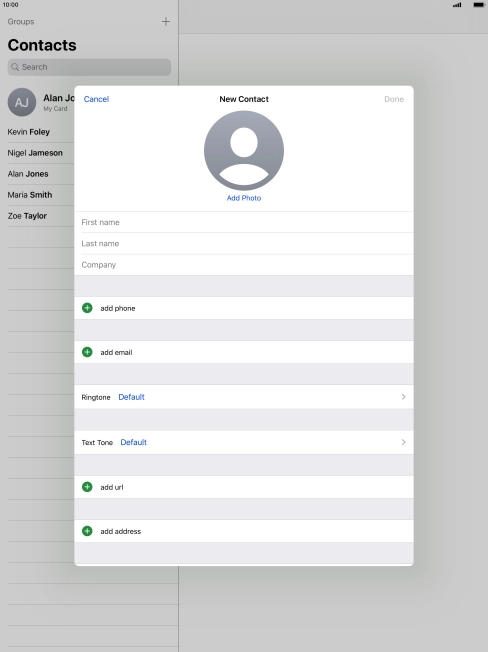 Press First name and key in the first name.