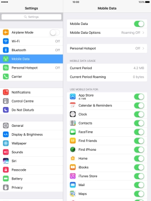 The total data usage is displayed below MOBILE DATA USAGE.