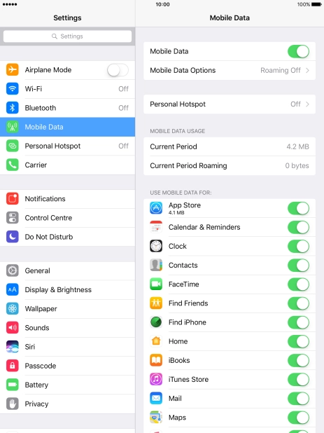 The total data usage is displayed below MOBILE DATA USAGE.