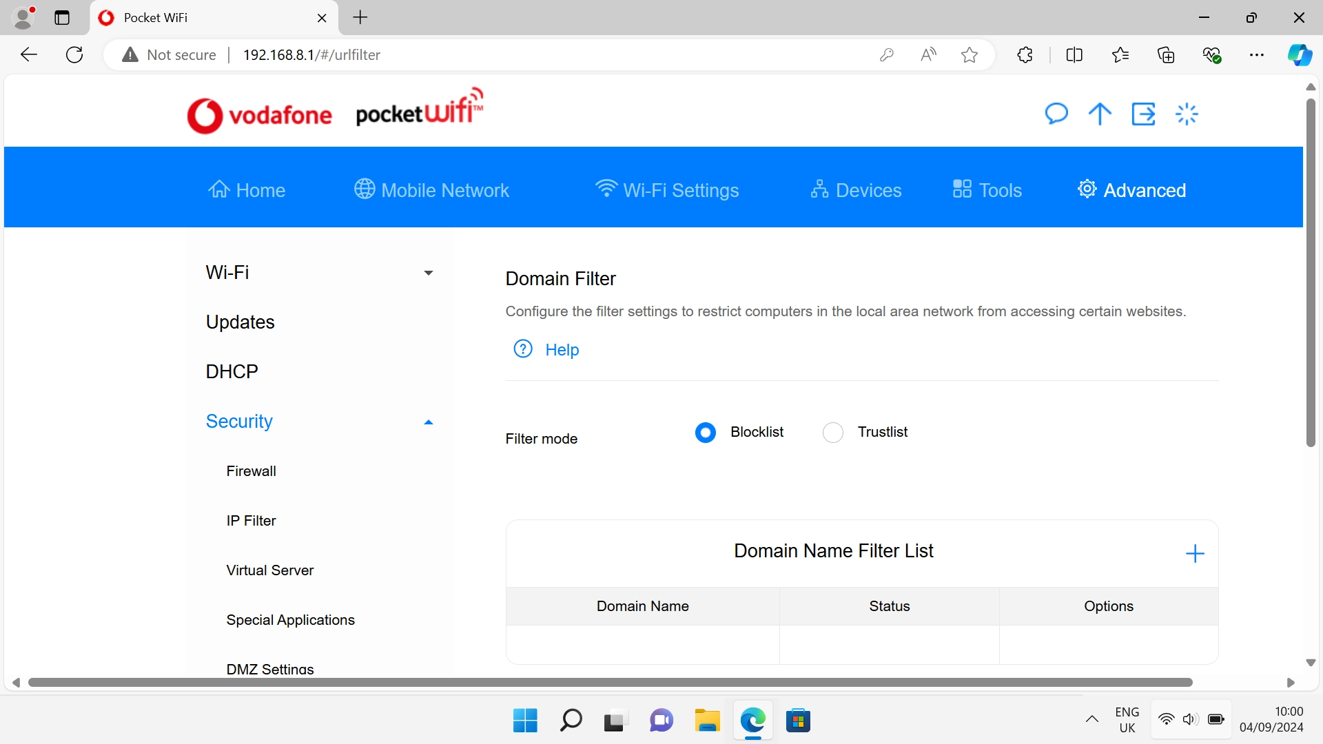 Click the field next to 