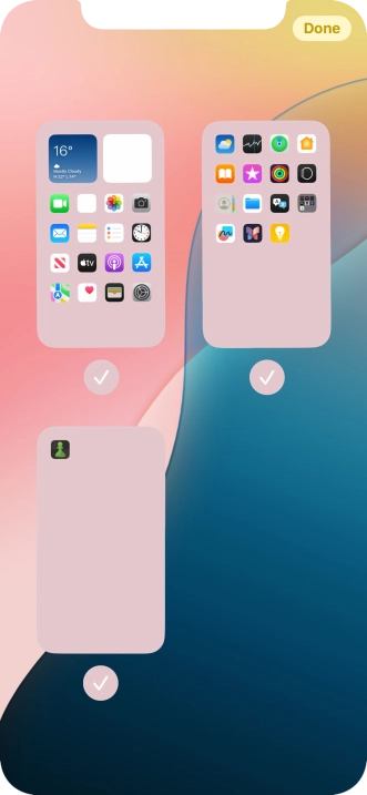 Press the fields below the required home screen pages to select or deselect them.
