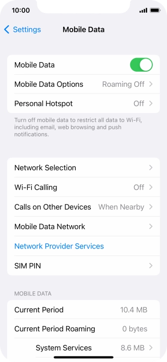 Press Mobile Data Options.