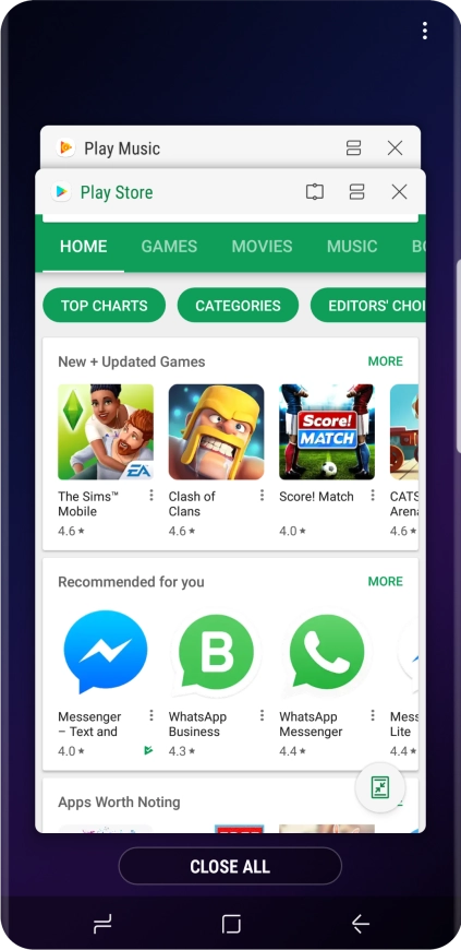 To end one running application, slide your finger right on the required application.