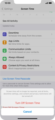 Press Turn Off Screen Time.