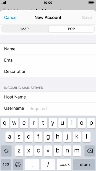 Press Username and key in the username for your email account.