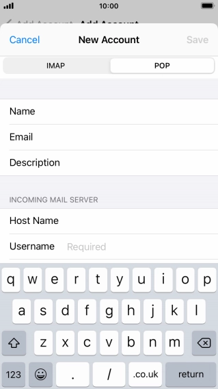 Press Username and key in the username for your email account.