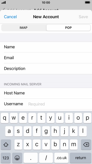Press Username and key in the username for your email account.