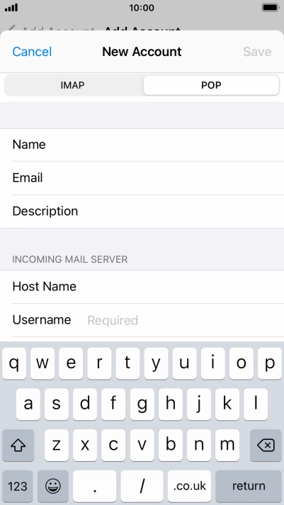 Press Username and key in the username for your email account.