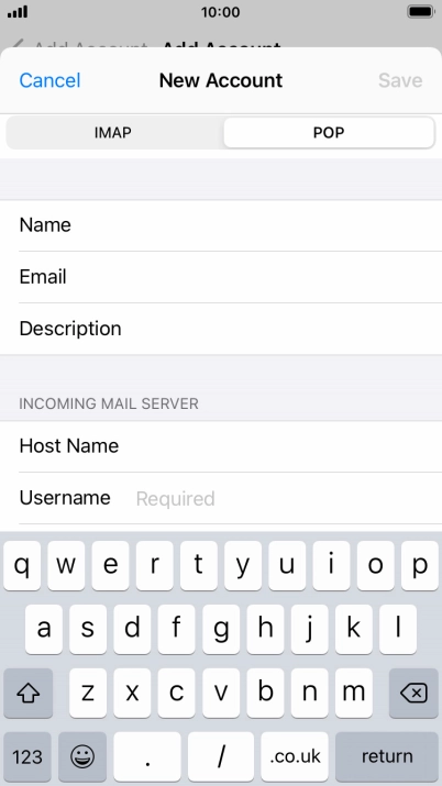Press Username and key in the username for your email account.
