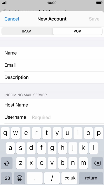Press Username and key in the username for your email account.