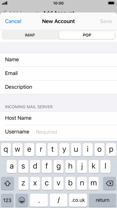 Press Username and key in the username for your email account.