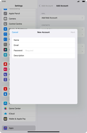 Press Password and key in the password for your email account.